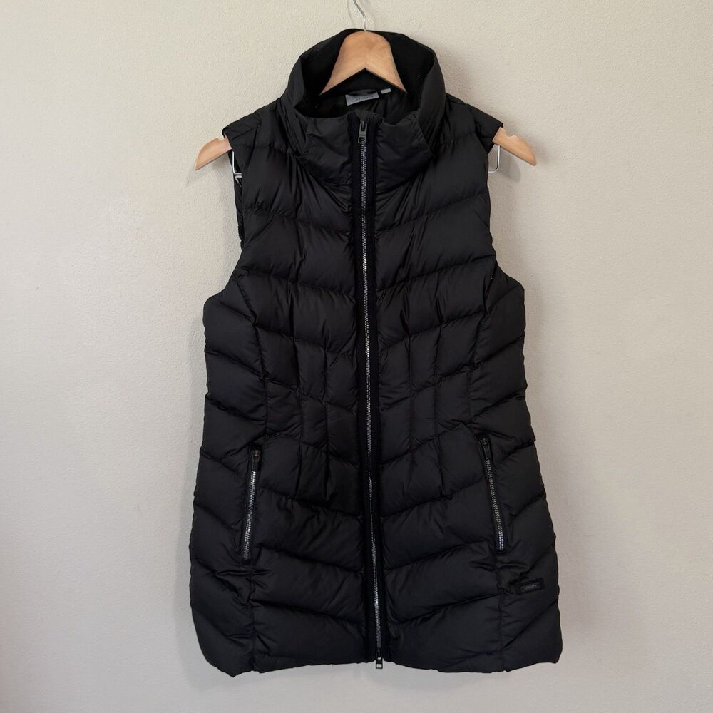 Athleta Black Goose Down Puffer Vest Women Medium Funnel Neck Zip Warm Winter